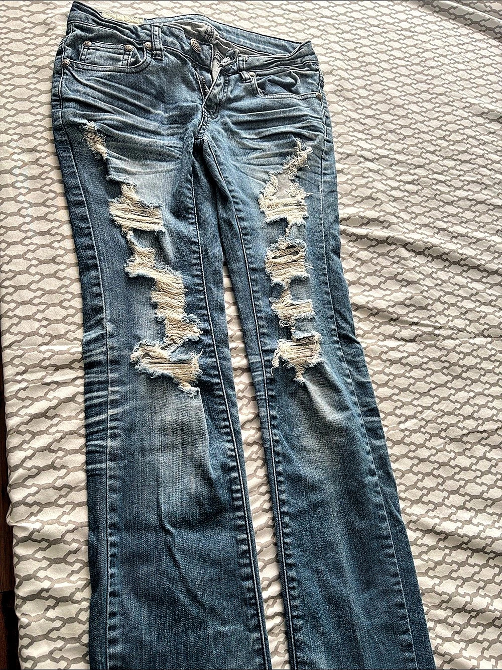 Flying Monkey Distressed Flare Jeans in Blue